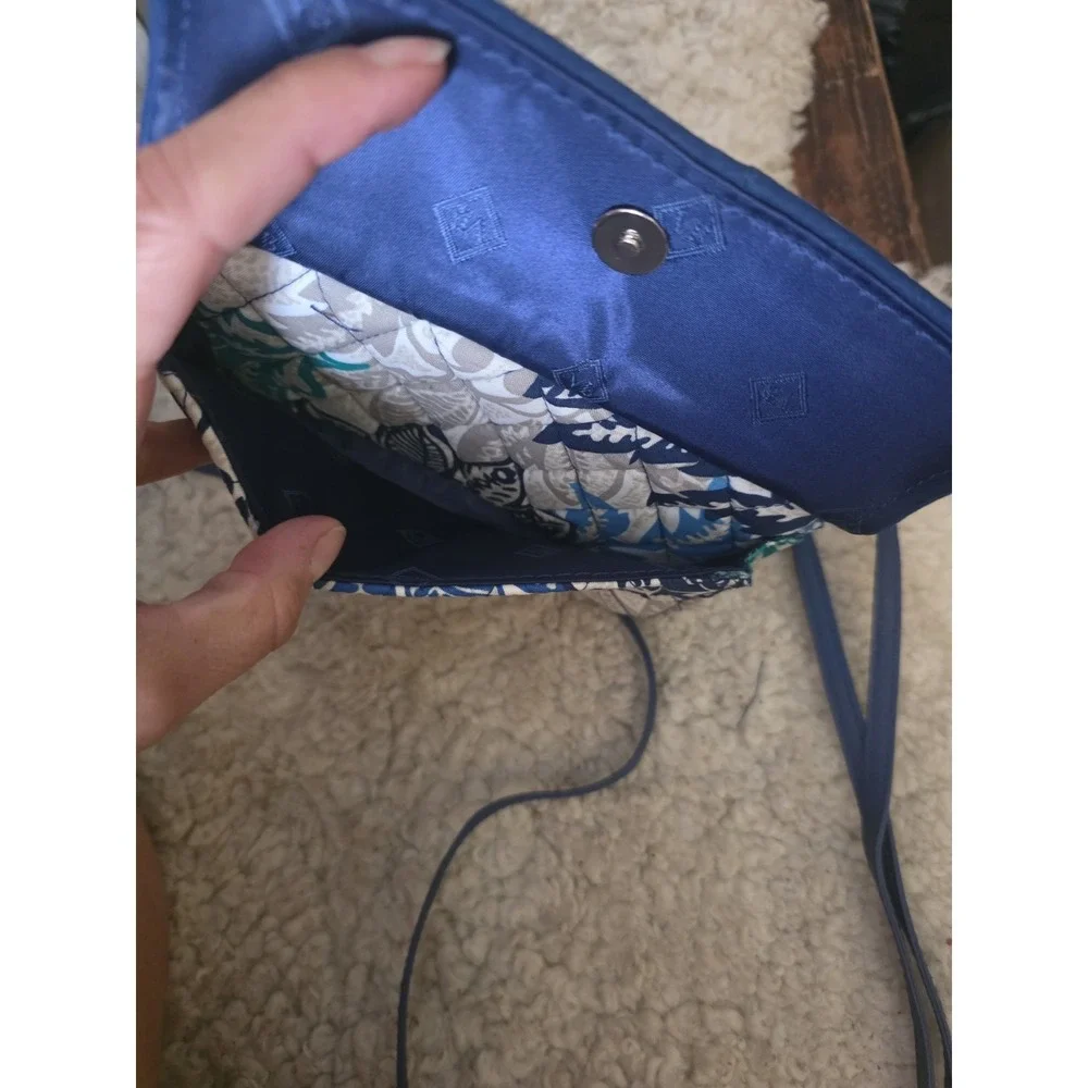 Vera Bradley RFID All In One Crossbody Bag Purse‎ Wallet Blue Floral Santiago
